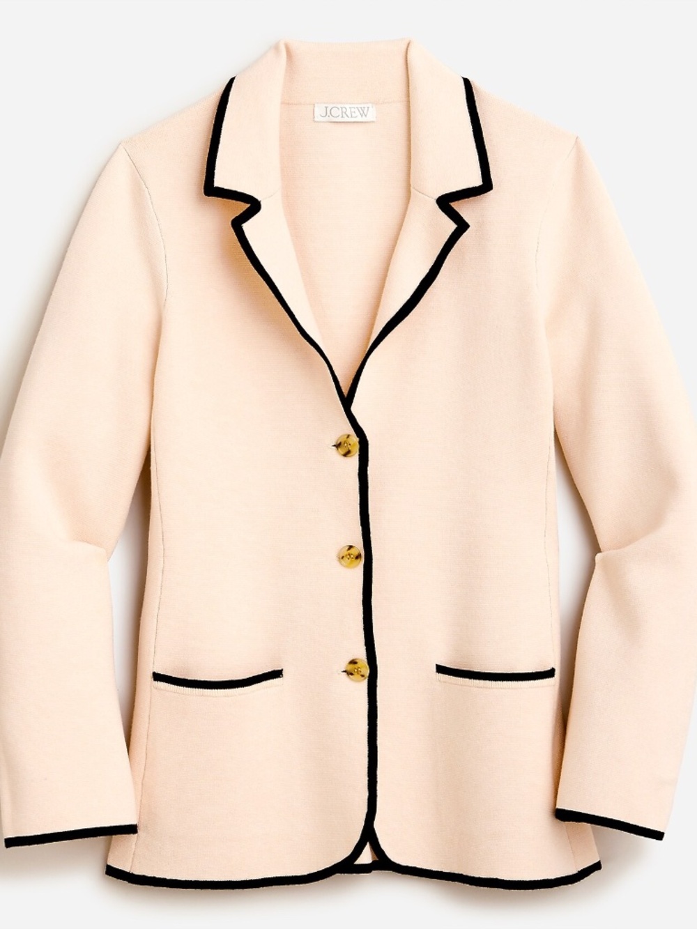 J.Crew Contrast-Trim Waisted Sweater Blazer – Champagne/Black | Size S